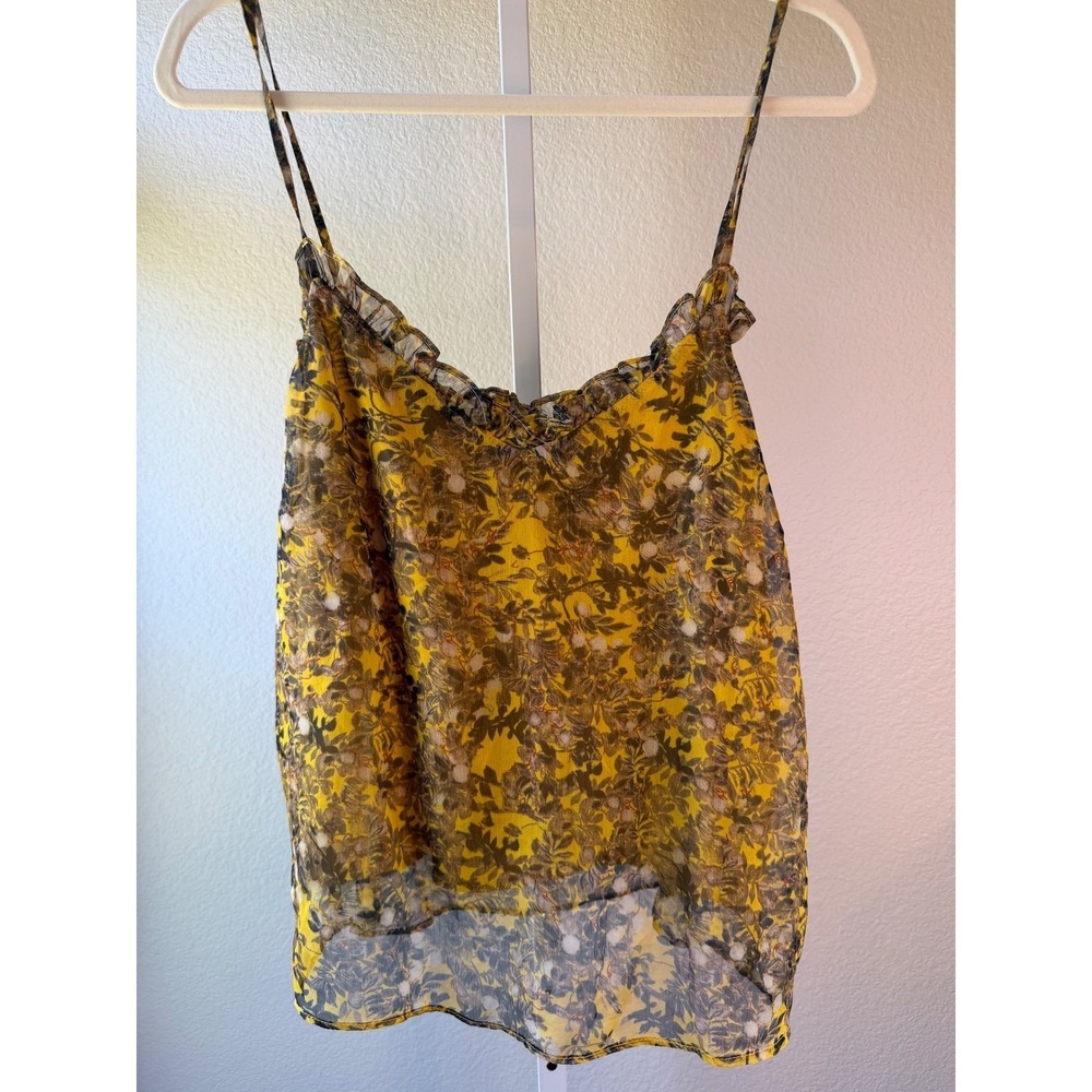Sunday in Brooklyn Anthropologie Yellow Floral Ruffle Cami Tank Top Medium - Picture 2 of 8